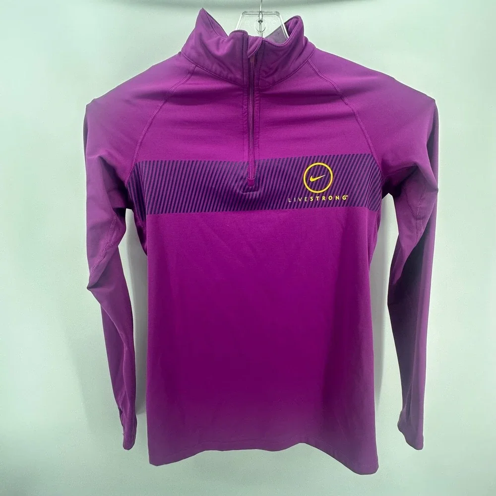 Nike Livestrong Pullover Women Large Purple Dri-FIT Pro Combat Half Zip Active